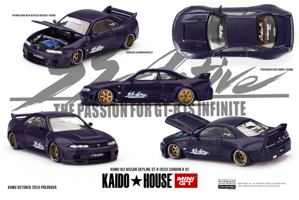 Mini GT X Kaido House 163 Nissan Skyline GT-R (R33) Active Carbon R V2