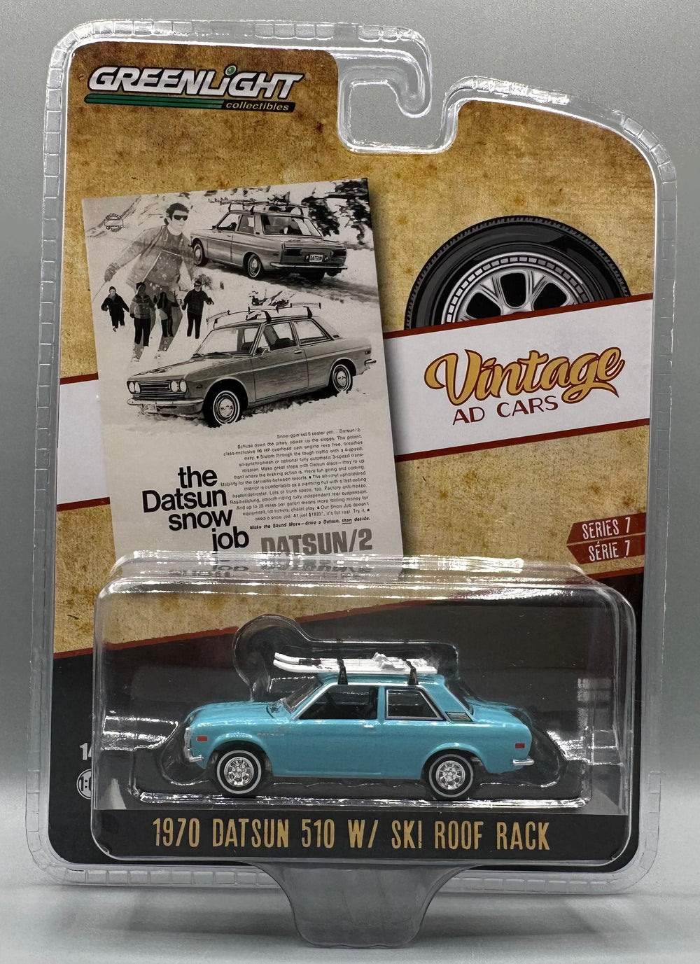 Greenlight Vintage Ad Cars 1970 Datsun 510 W/ Ski Roof Rack