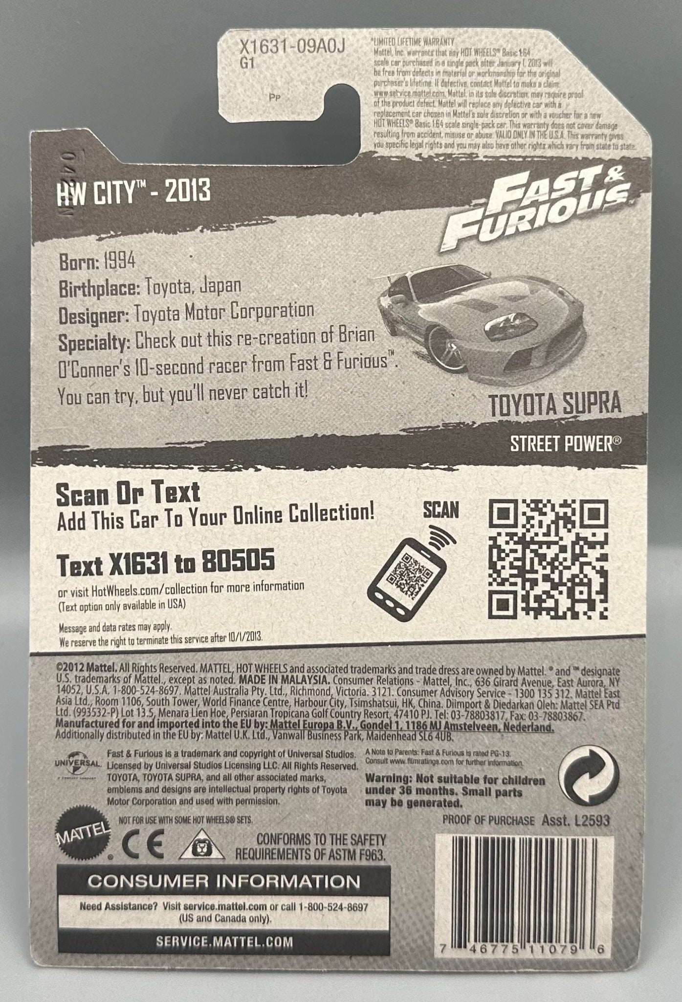 Hot Wheels Fast & Furious Toyota Supra HW Models Ltd
