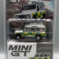 Mini GT mijo Exclusives Land Rover Defender 110 British Red Cross Search & Rescue Chase Car