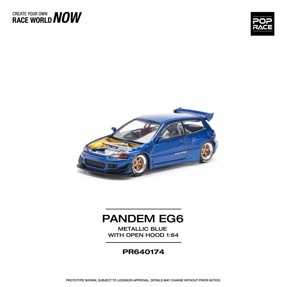 Pop Race Pandem Honda Civic EG6 Metallic Blue Open Hood
