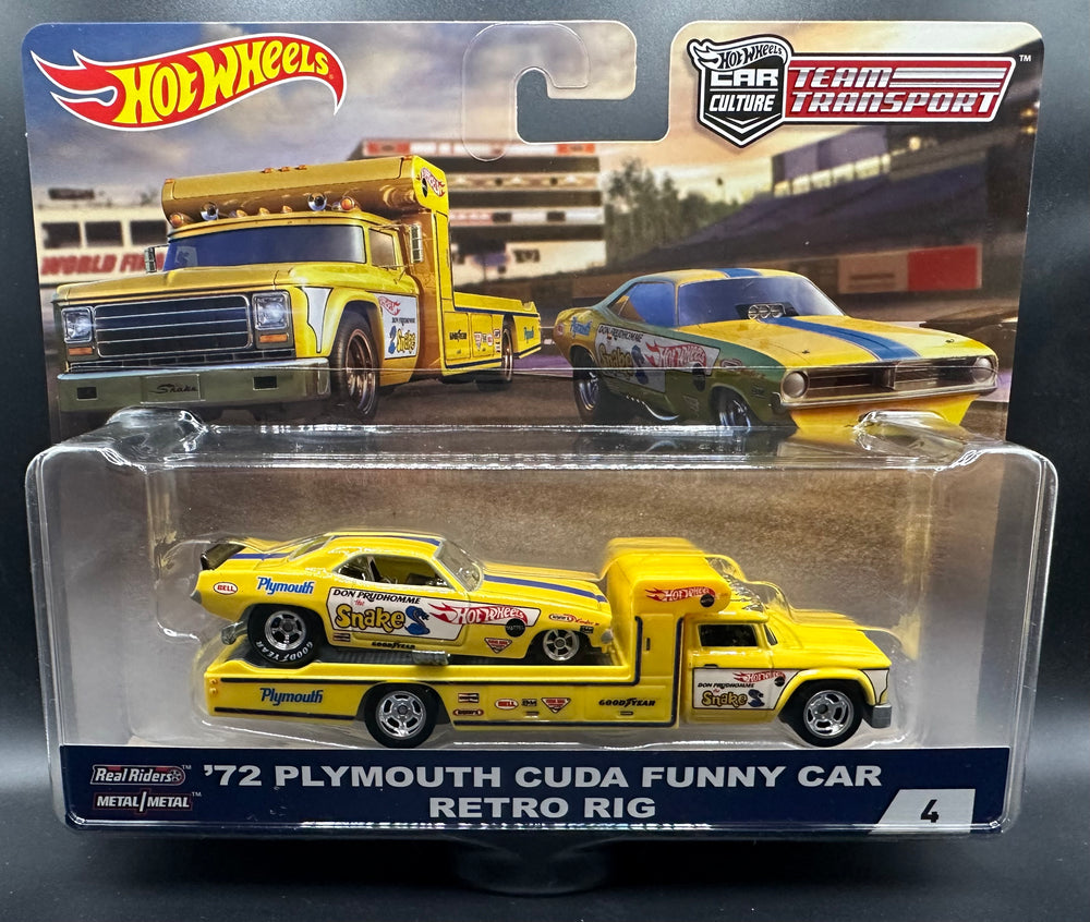 Hot Wheels Team Transport '72 Plymouth Cuda Funny Car & Retro Rig
