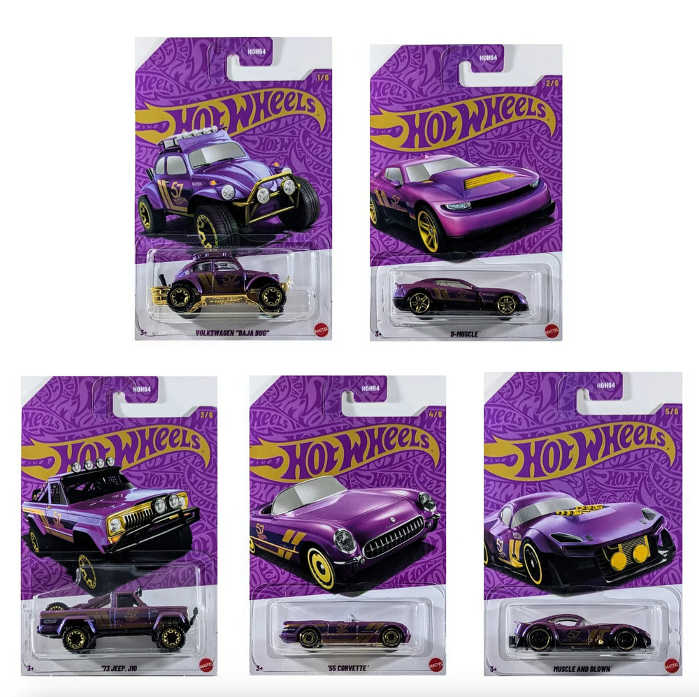Hot Wheels Pearl & Chrome 57th Anniversary 5 Car Set
