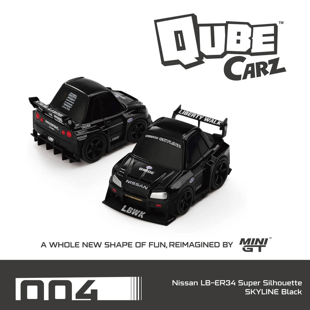 Mini GT Qube Carz 004 Nissan Skyline GT-R (r34) LB-ER34 Super Silhouette SKYLINE Black