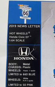 Hot Wheels 2019 Annual Hot Wheels Convention Newsletter 1990 Honda Civic EF Full Set With E Sheet Signed By Chris Strangler